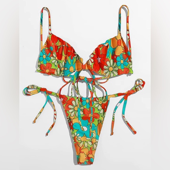 NWT 2 Piece String High Cut Thong Bikini Set - Picture 3 of 7